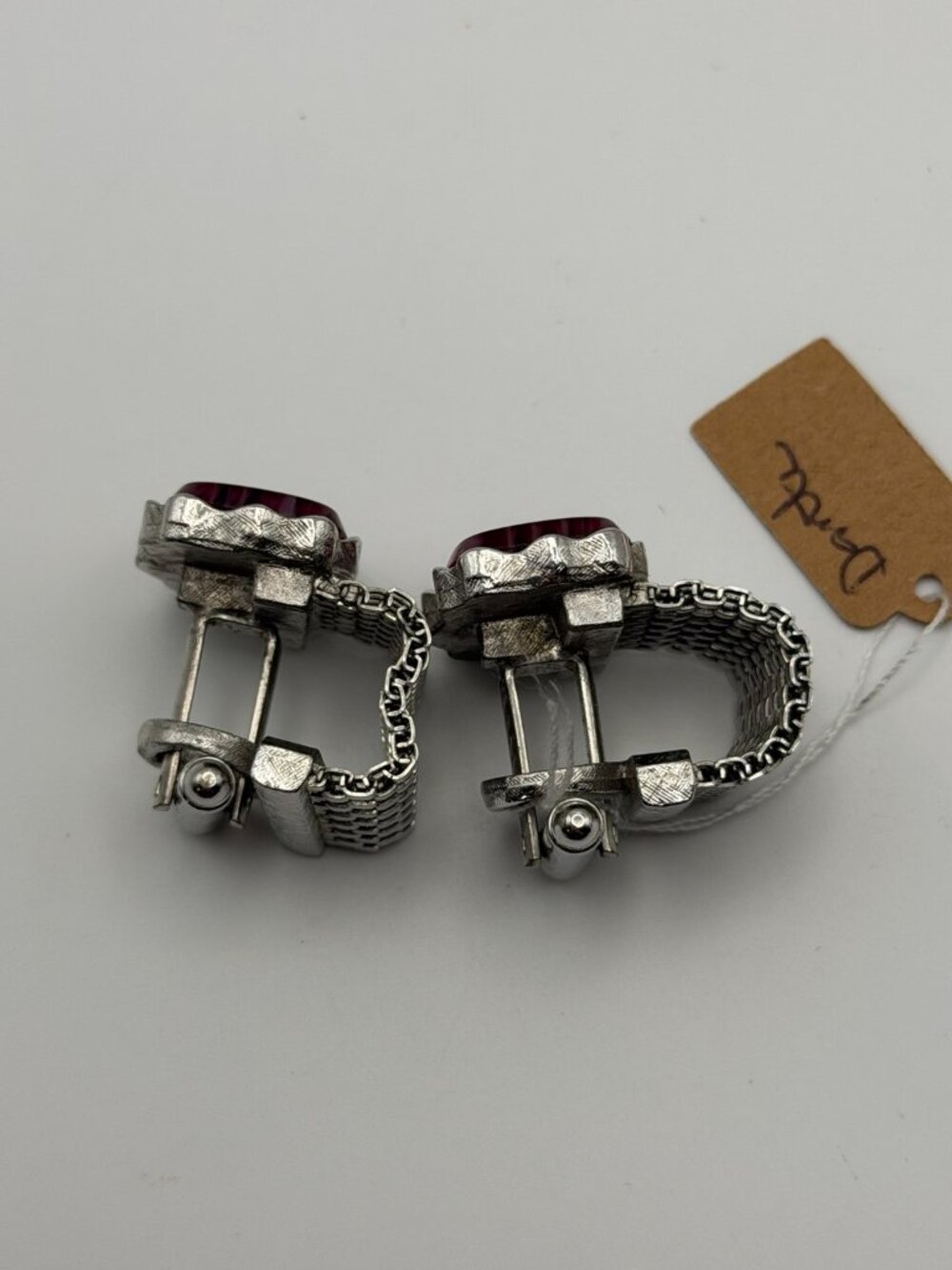 Vintage Dante Purple Rivoli Stone Silver-Tone Mesh Wrap Cufflinks - Picture 4 of 7